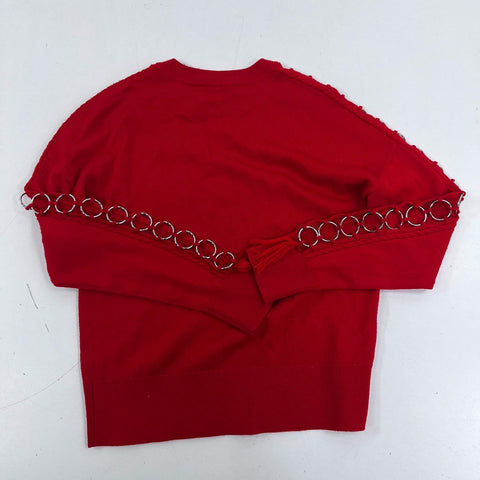 Jonathan Simkhai Women's Red 100% Wool Silver Ring Grommet Sweater Sz S