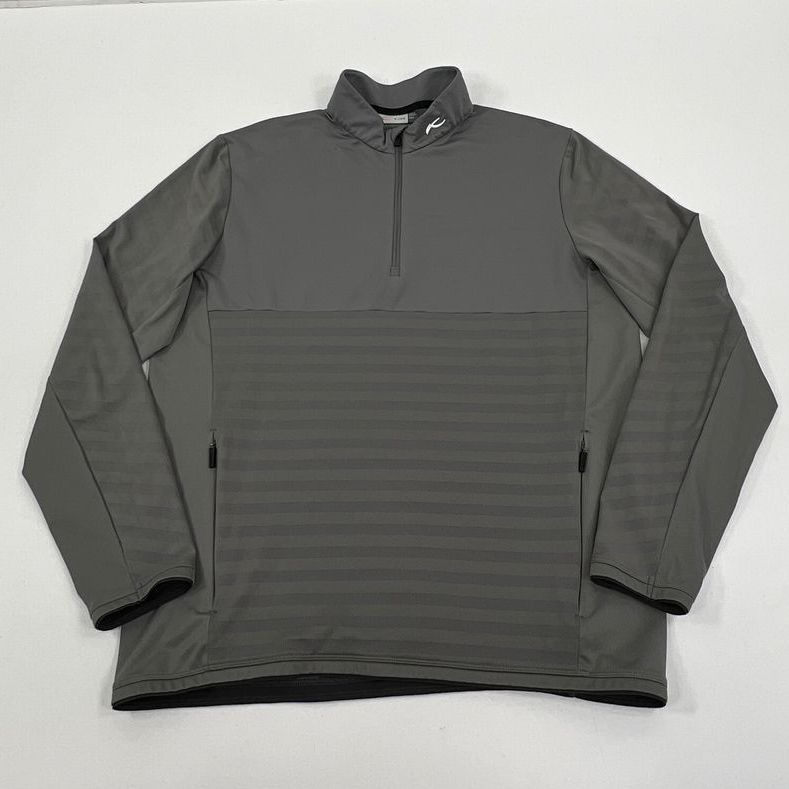 Men's KJUS Grey Striped Long Sleeve 1/4 Zip Pullover Jacket - Size Large