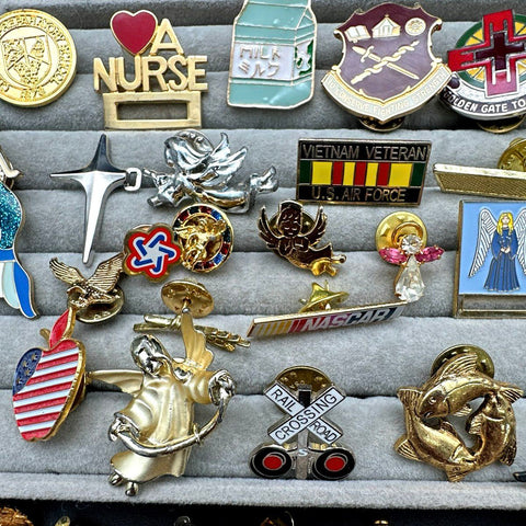 Vintage to Modern Costume Lapel Pin Lot Mixed Themes Military Nursing Religious