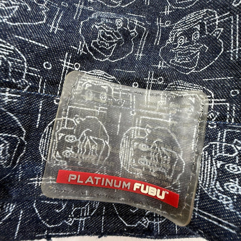 Vintage Y2K Platinum Fubu Fat Albert All Over Print Denim Shirt Jacket Men's 2XL