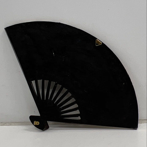 Vintage Asian Fan Wall Art 3D Relief Birds Cherry Blossom Resin Calligraphy