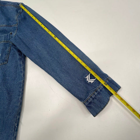 Vintage 90s Karl Kani Blue Embroidered Signature Denim Jean Jacket Men's XXL