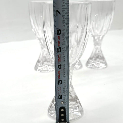 Pressed Glass Crystal Goblet Set 4 Twisted Stem Faceted Starburst Base 7.25"