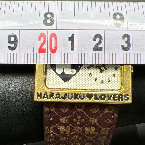 Harajuku Lovers Gold Brown Y2K Fatal Attraction Rectangular Watch Womens Heart