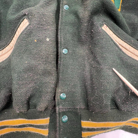 Vintage 90s DeLong Wool Leather Sleeve Varsity Letterman Jacket USA Made Sz XL