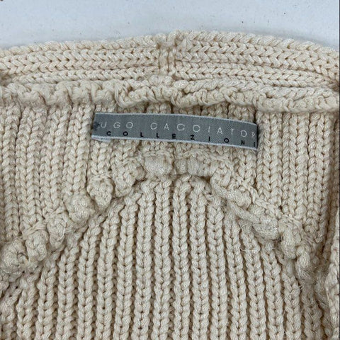 Ugo Cacciatori Vintage Y2K Cream Ribbed Knit Full Zip Cardigan Sweater
