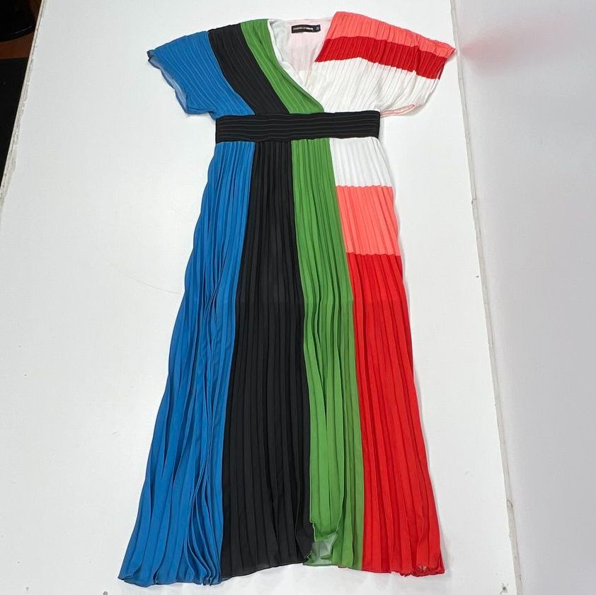 Gabrielle Union Multicolor Pleated Colorblock One Shoulder Dress Women's XL