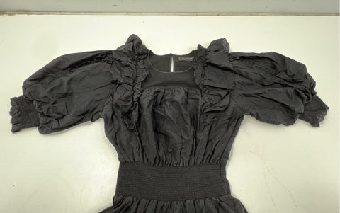 Magali Pascal Women's Black Smocked Puff Sleeve Ruffle Mini Dress Size XL