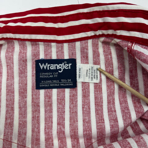 Vintage 90s Wrangler Cowboy Cut Striped Western Shirt Made in USA Sz 15.5-34