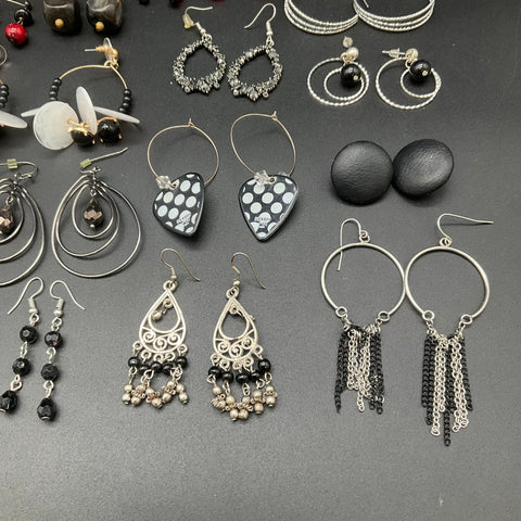 Vintage to Modern Costume Jewelry Lot 25 Pairs Earrings Hoops Dangles Studs