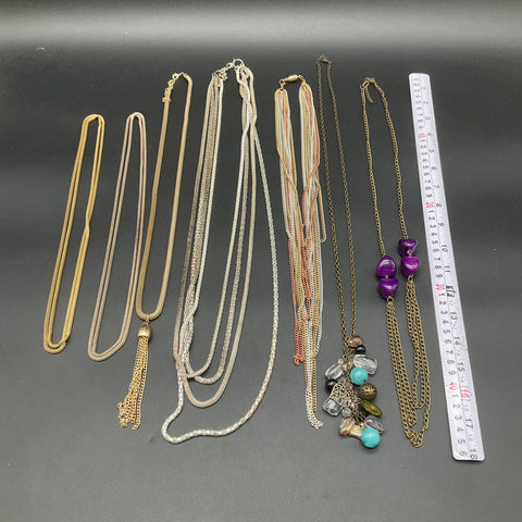 Vintage & Modern Necklace Jewelry Lot of 7 Multi-Strand Mesh Tassel Beaded Style