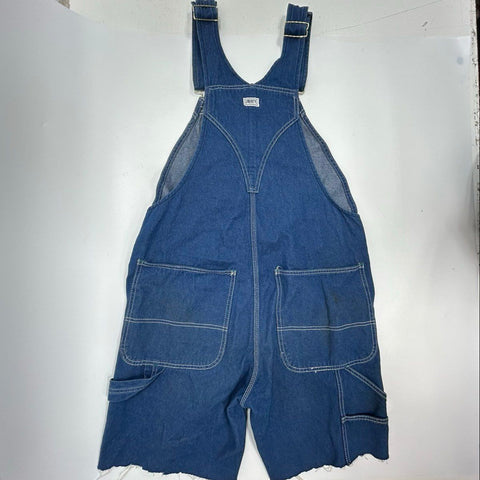 Liberty Men's Blue Denim Overalls Cut-off Shorts Green Zipper Sz 34x30