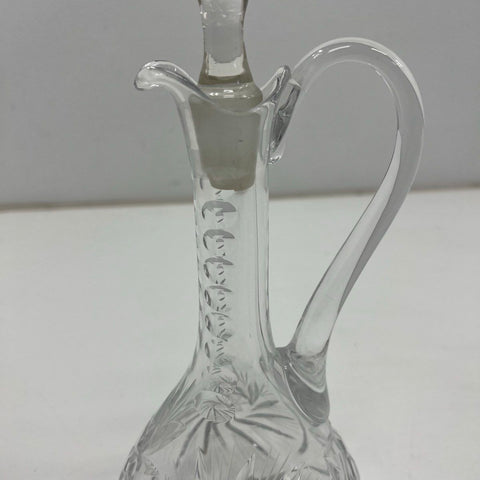 Vintage Cut Crystal Glass Wine Cruet Decanter Pinwheel Pattern w/ Stopper 12.25"