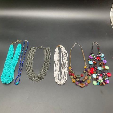Boho Beaded Statement Jewelry Lot of 6 Necklaces Turquoise Shell Mesh Styles