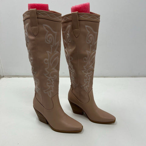 Billini Nude Faux Leather Western Knee High Boots Pointed Toe Size 8 New