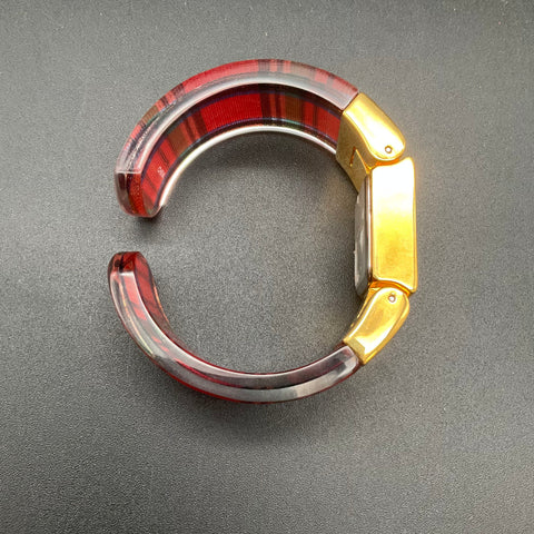 Joan Rivers Classics Gold Tone Red Plaid Cuff Bracelet Watch New Battery