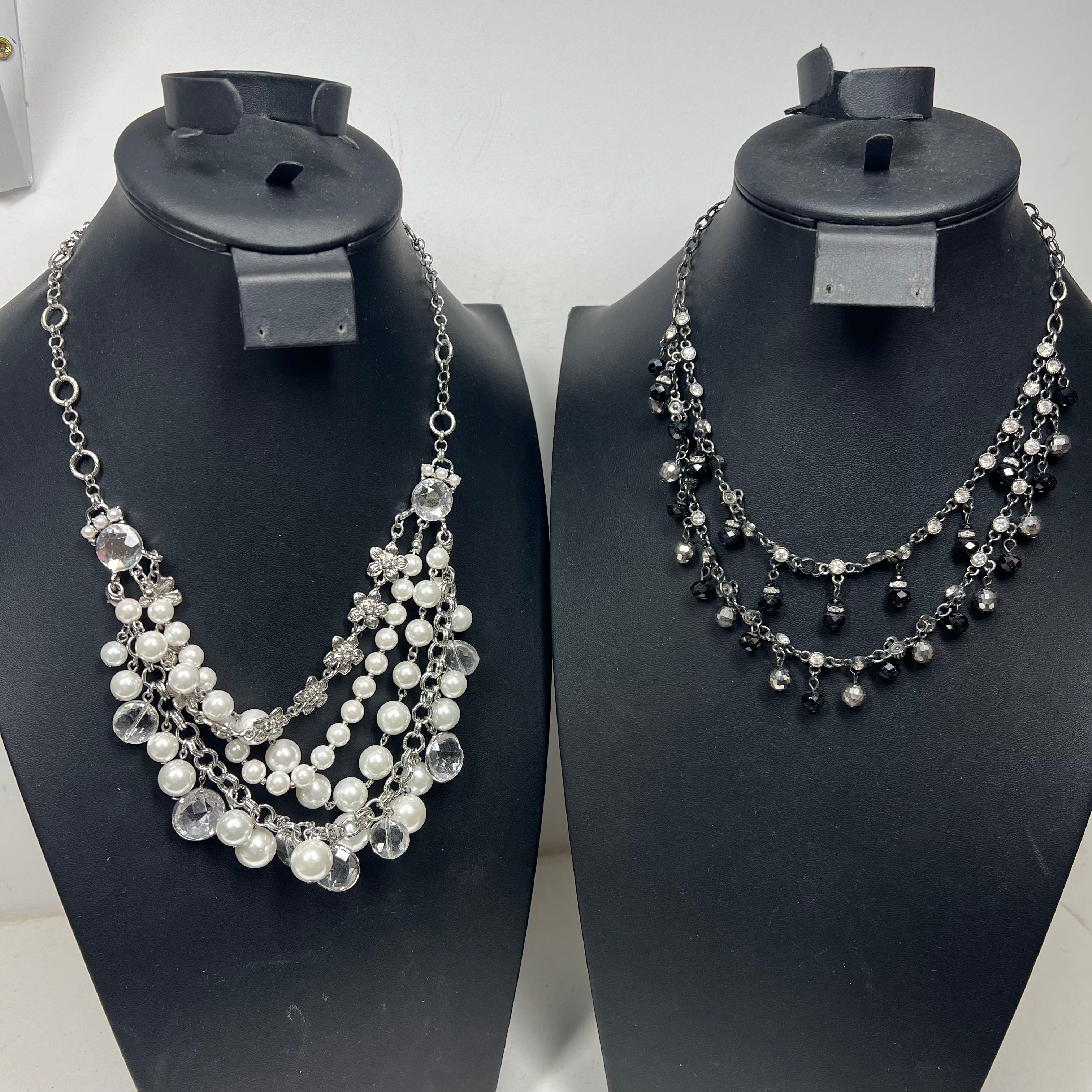 Lot White House Black Market Silver Gold Tone Beaded Statement Long Necklaces