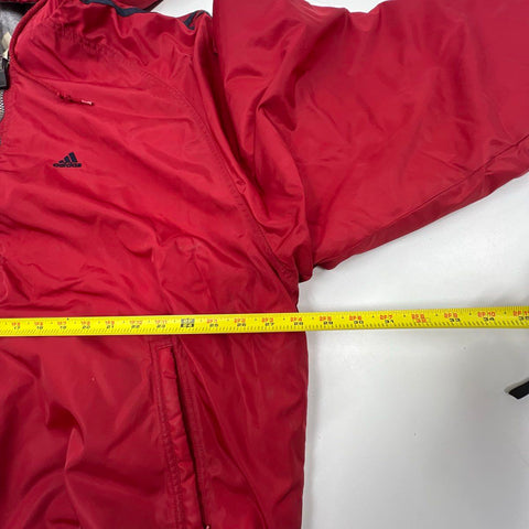 Vintage 90s Adidas Reversible Hooded Puffer Bomber Jacket Red Gray Sz 2XL