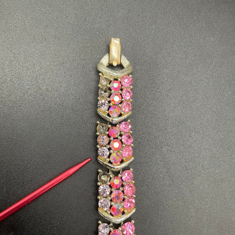Vintage Lisner & Weiss Pink Rhinestone Bracelets Mid-Century Jewelry Lot of 2