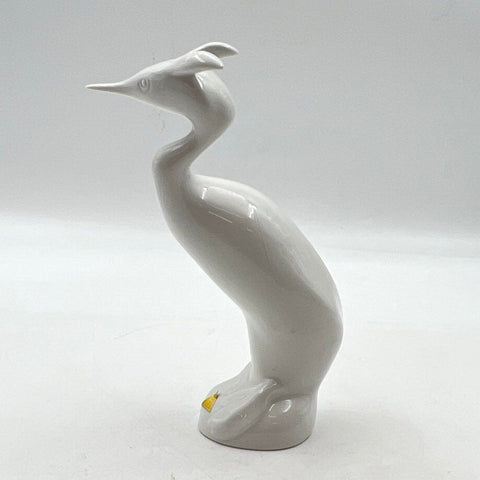 Royal Dux Bohemia Stylized White Porcelain Bird Sculpture 9" Heron Figurine