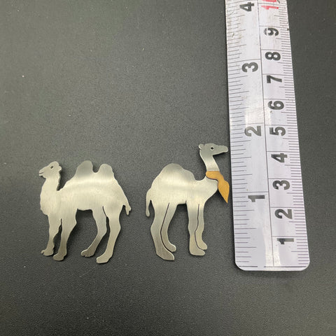 Vintage Modernist Silver Tone Metal Camel Brooch Pin Lot of 2
