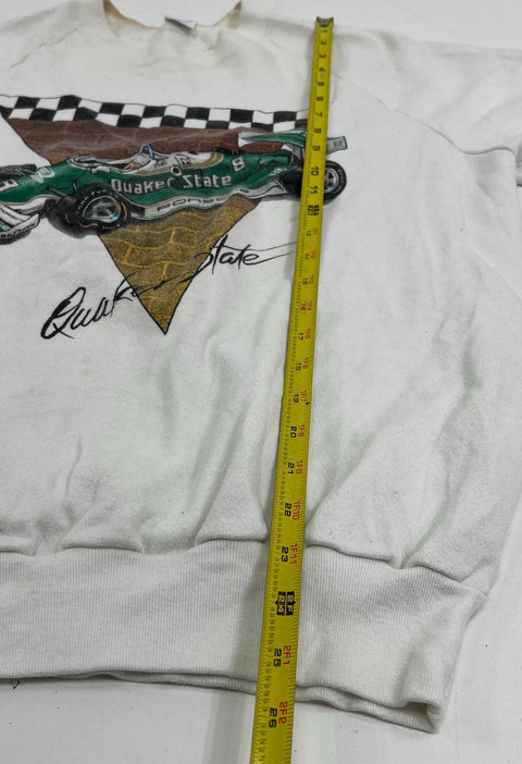 Vintage 80s Quaker State White Race Car Graphic Sweatshirt Anvil USA Men's XL