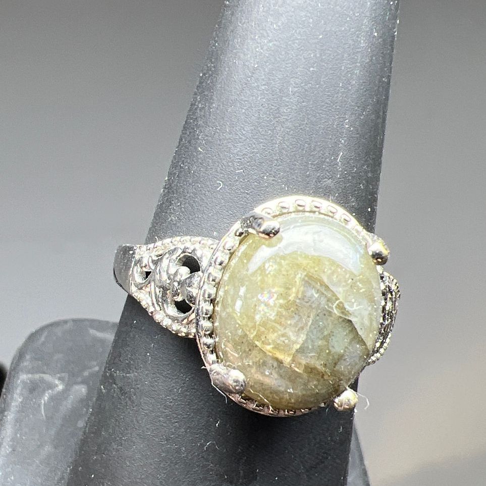 Labradorite Silver Tone Ring Size 8 IOB