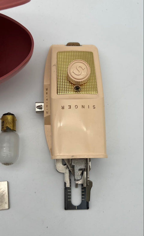 Singer Buttonholer Sewing Machine Attachment Set Pink Rocket Case Vintage