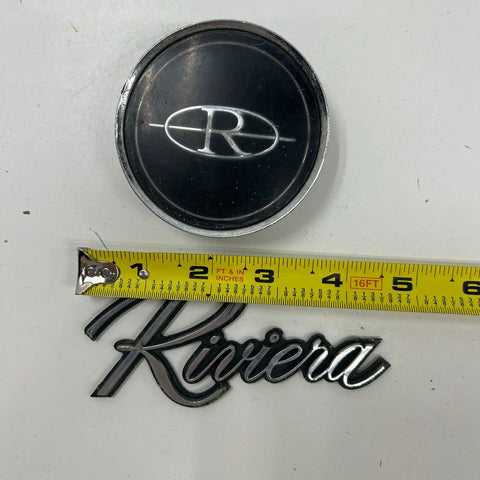 Vintage Buick Riviera OEM Emblem Lot Script & R Logo Badge