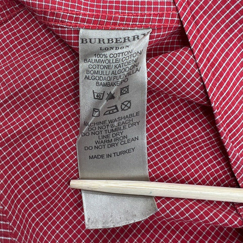 Burberry Men's Red White Plaid Button Up Shirt Nova Check Trim Classic Fit M