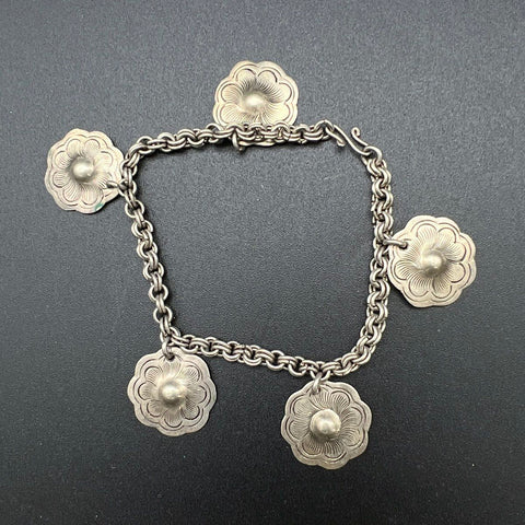 Vintage Silver Tone Jewelry Lot of 6 Rhinestone Charm Bracelets Floral Brooches