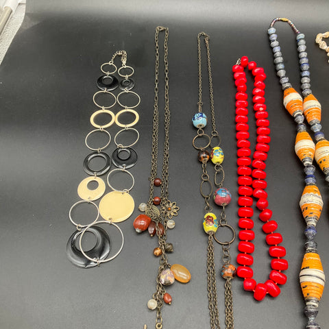 Vintage Modern Costume Jewelry Lot 10 Necklaces Shell Beaded Figural Pendants
