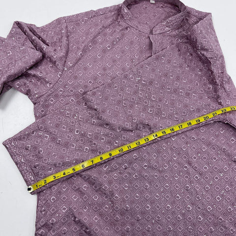 Men's Lavender Geometric Embroidered Long Kurta Tunic Sz 44