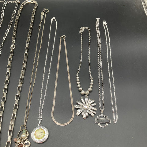 Fashion Jewelry Lot of 13 Necklaces Silver Tone Faux Pearl Tassel Locket Charms