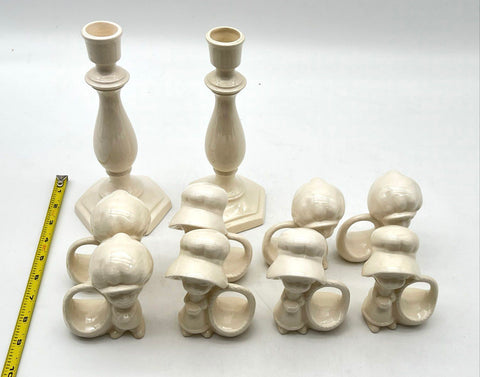 Holly Hobbie & Robbie Napkin Rings and Candlesticks Lot Ceramic Vintage 10pc