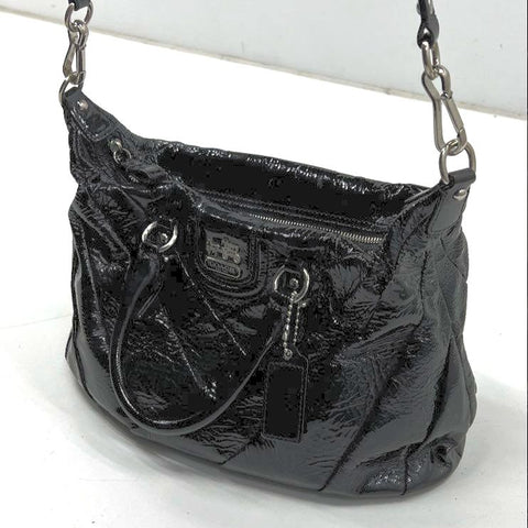 Coach Madison Sophia Satchel Black Quilted Patent Leather Silver Hardware