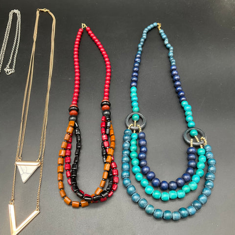 Boho Southwestern Costume Jewelry Lot 7 Necklaces Beaded Cross Heart Tassel