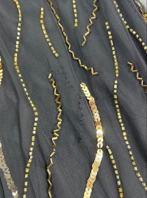 Ashro Black Gold Beaded Sequin Art Deco Flapper Style Gown Dress Size 16W