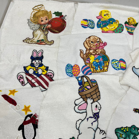 Vintage 80s Unbranded Puffy Graphic Baby Bibs Lot Unfinished Craft Holiday
