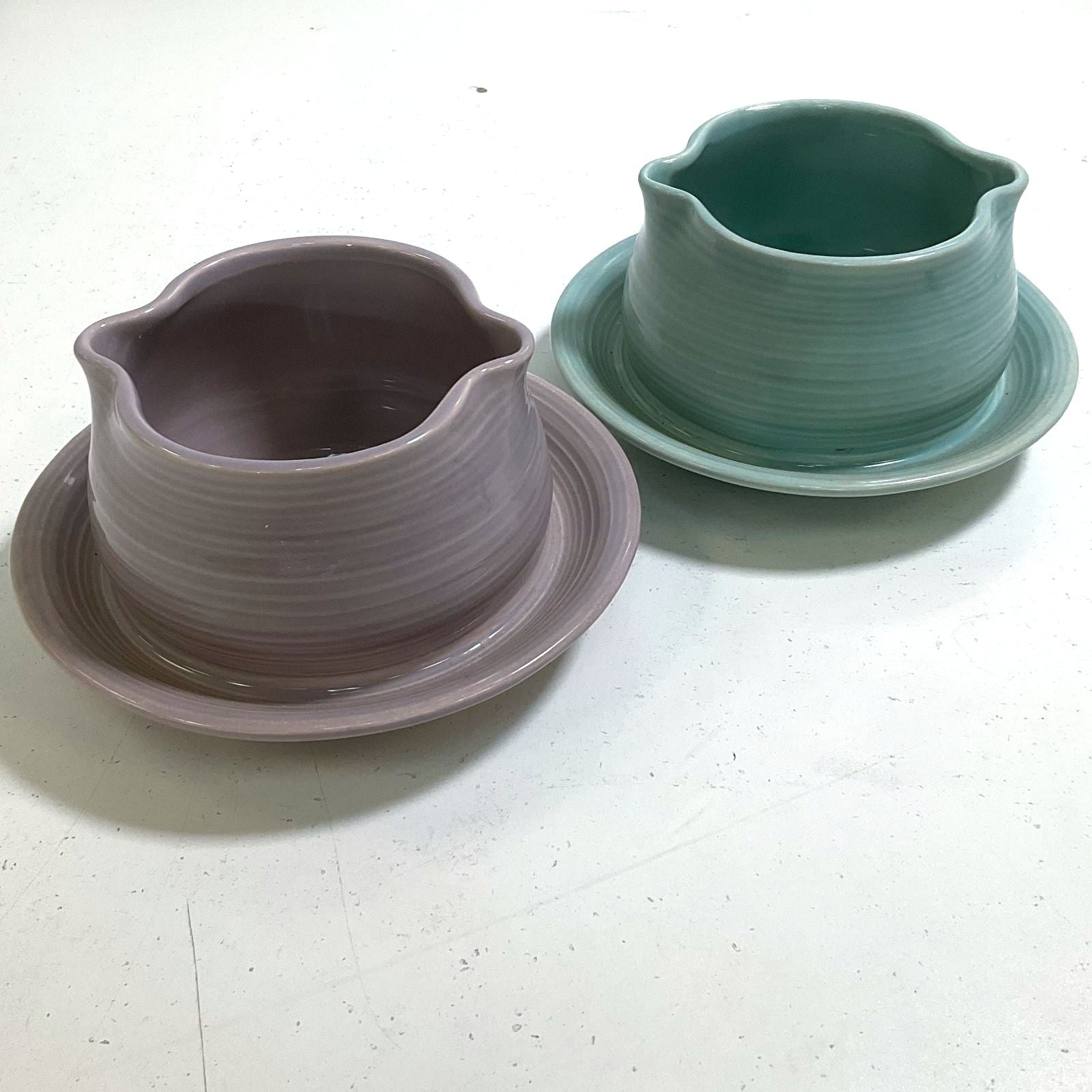 Vintage Franciscan Contour Earthenware Gravy Boats Dusty Rose Turquoise Lot of 2