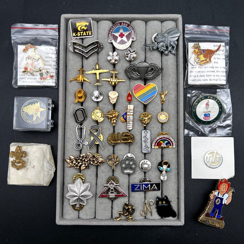 Mixed Lapel Pin Lot Military Boy Scouts Olympics Advertising 46pc Vintage