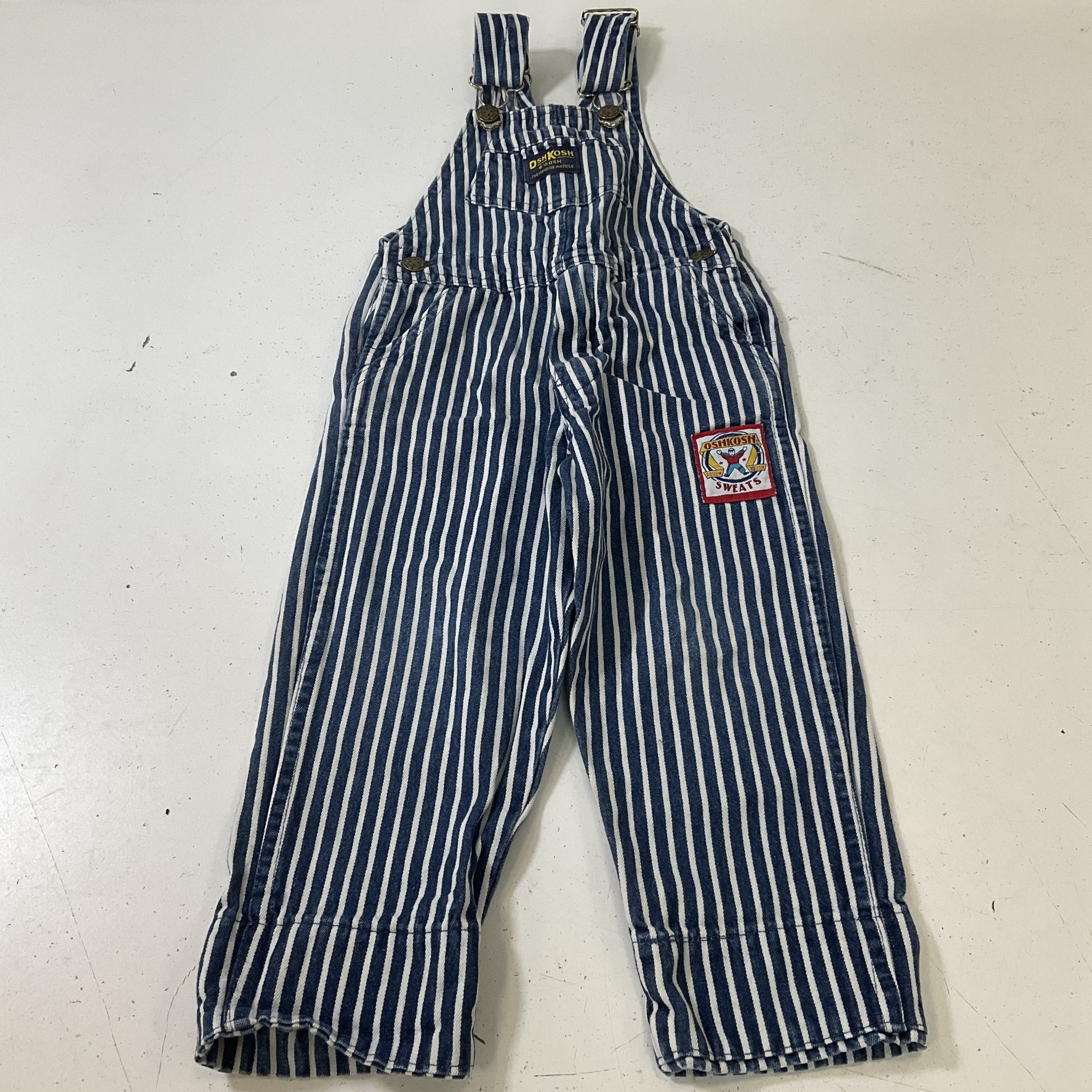 Vintage Osh Kosh Sweats Vestbak Blue Railroad Stripe Denim Bib Overalls Size 3T