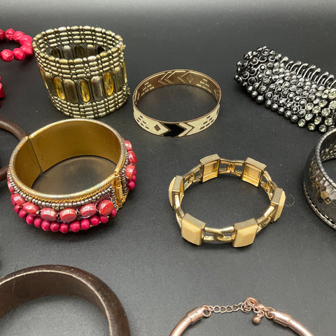 Vintage and Modern Bracelet Jewelry Lot of 20 Bangles Cuffs Beaded Rhinestone