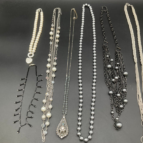 Fashion Jewelry Necklace Lot 6 Faux Pearl Multi-Strand Silver Tone Rhinestone