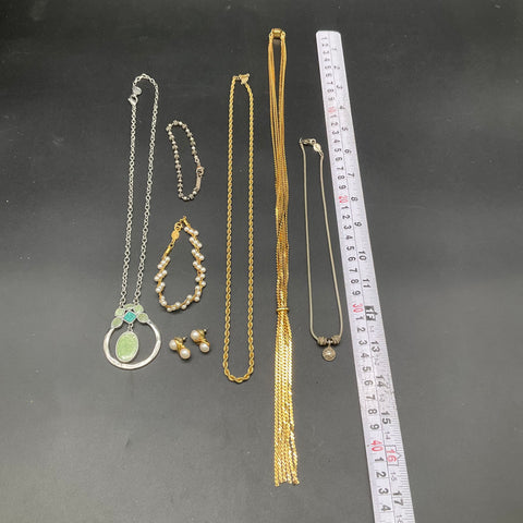 Vintage Napier Costume Jewelry Lot 7 Items Gold Silver Tone Necklaces Earrings