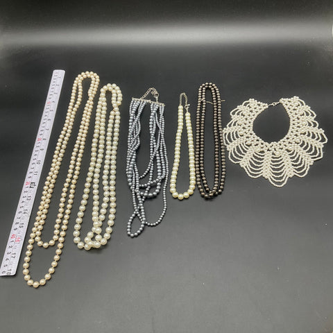 Faux Pearl Necklace Lot of 6 Bib Collar Multi-Strand Vintage Style Jewelry
