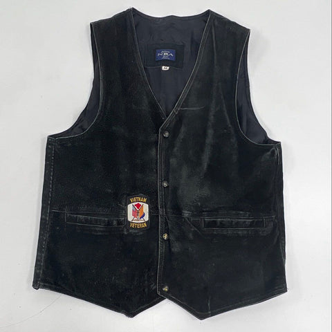 NRA Gear Authentic Men's Suede Leather Vest Vietnam Veteran Patch Sz M