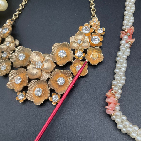 Vintage & Modern Costume Jewelry Lot of 7 Necklaces Faux Pearl Floral Statement