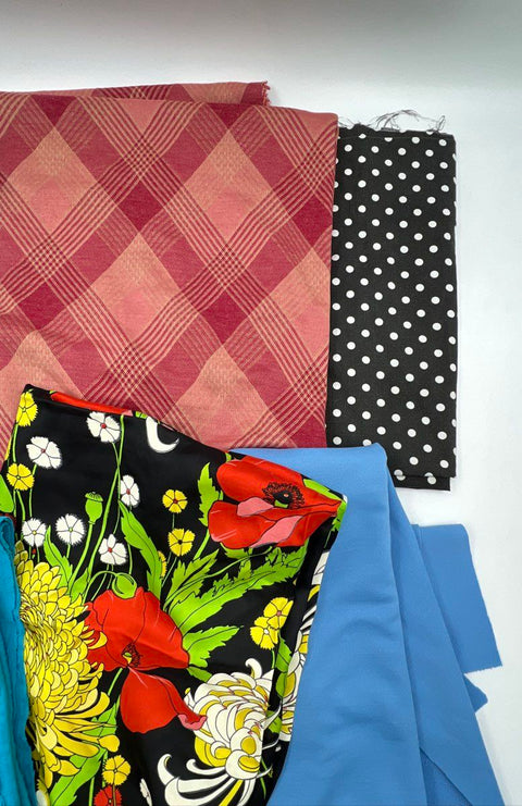 Vintage Lot of Sewing Fabric Remnants Floral Plaid Polka Dot 4 lbs Total