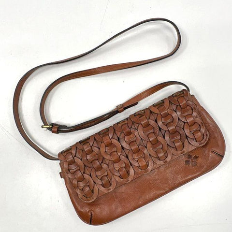 Patricia Nash Brown Leather Woven Link Crossbody Satchel Bag Brass Hardware